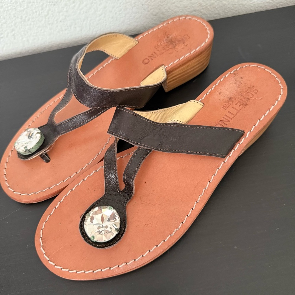 SCHETTINO DI CAPRI Leather Sandals Embellished with Crystal